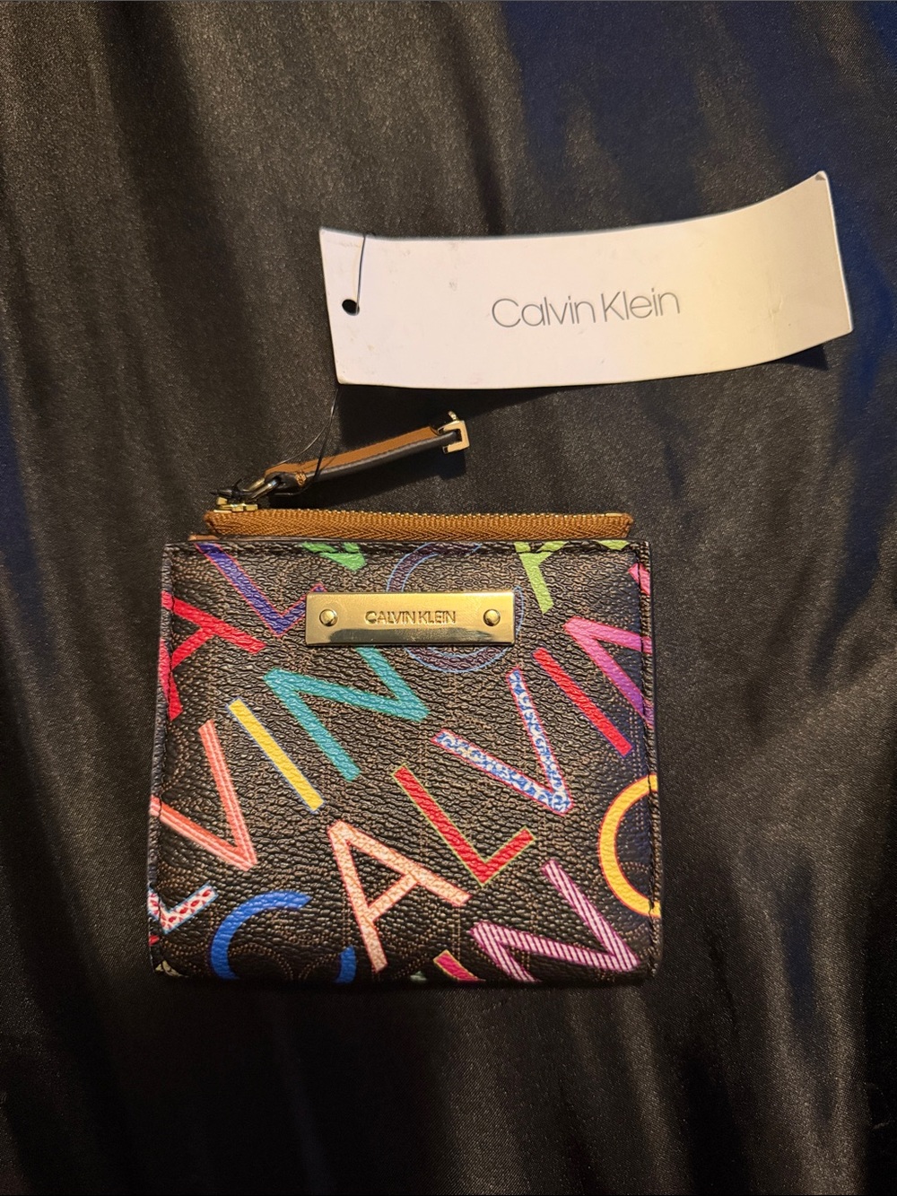 Calvin Klein Black Wallet with Multicolor Logo Print